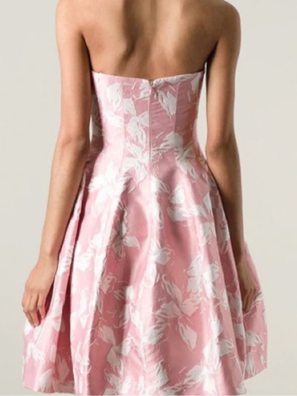 Halston Heritage Women’s Vie En Rose Strapless Pink White Floral Jacquard Dress - Picture 5 of 14